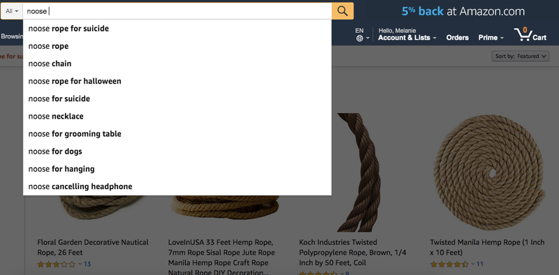 Illustration for article titled Amazon Search Results for 'Suicide' Will Now Include a Helpline Instead of Nooses